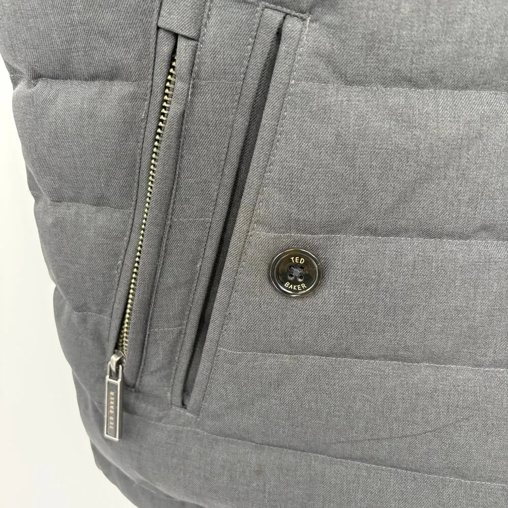 TED BAKER London Charcoal Gray Dylan‎ Trim Fit Quilted Down Sleeveless Vest 5 XL